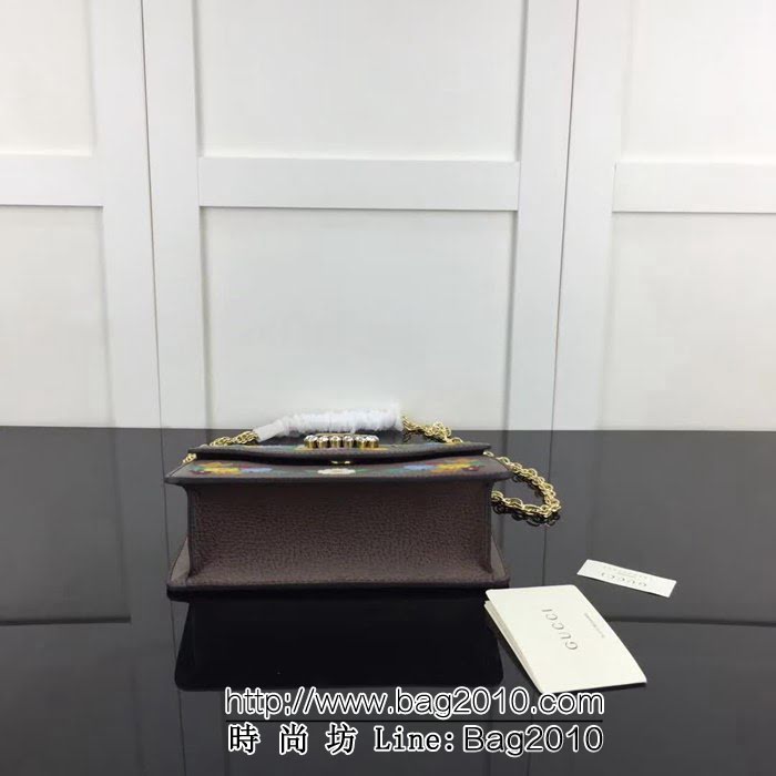 GUCCI古馳原單 新款GUCCI高仿新款專櫃品質高仿原單貨實物實拍499617 啡皮繡花鏈條單肩斜挎包 HY1211